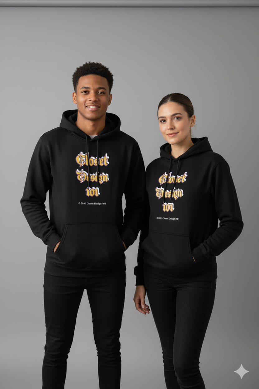 Closet Design 101™ Gothic Logo Hoodie – Unisex Black  Streetwear Essential
