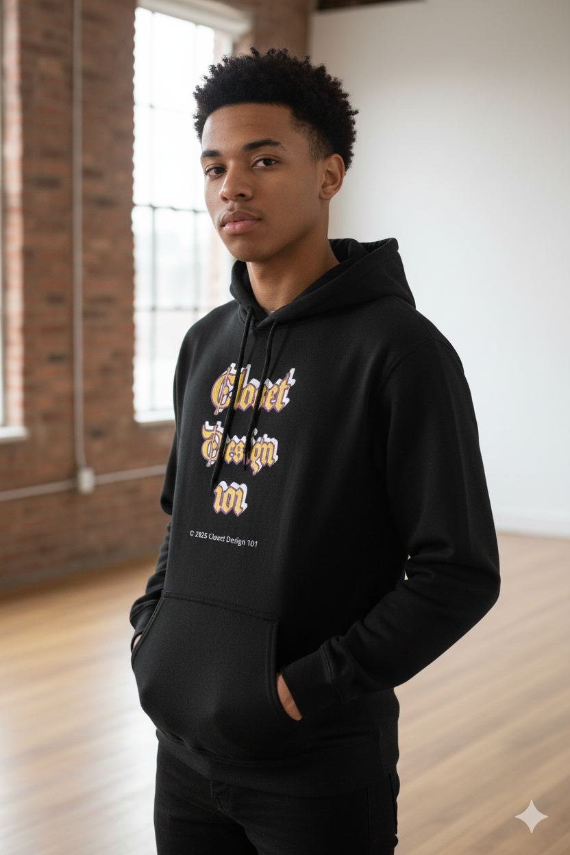 Closet Design 101™ Gothic Logo Hoodie – Unisex Black  Streetwear Essential