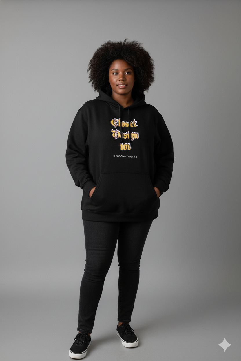 Closet Design 101™ Gothic Logo Hoodie – Unisex Black  Streetwear Essential