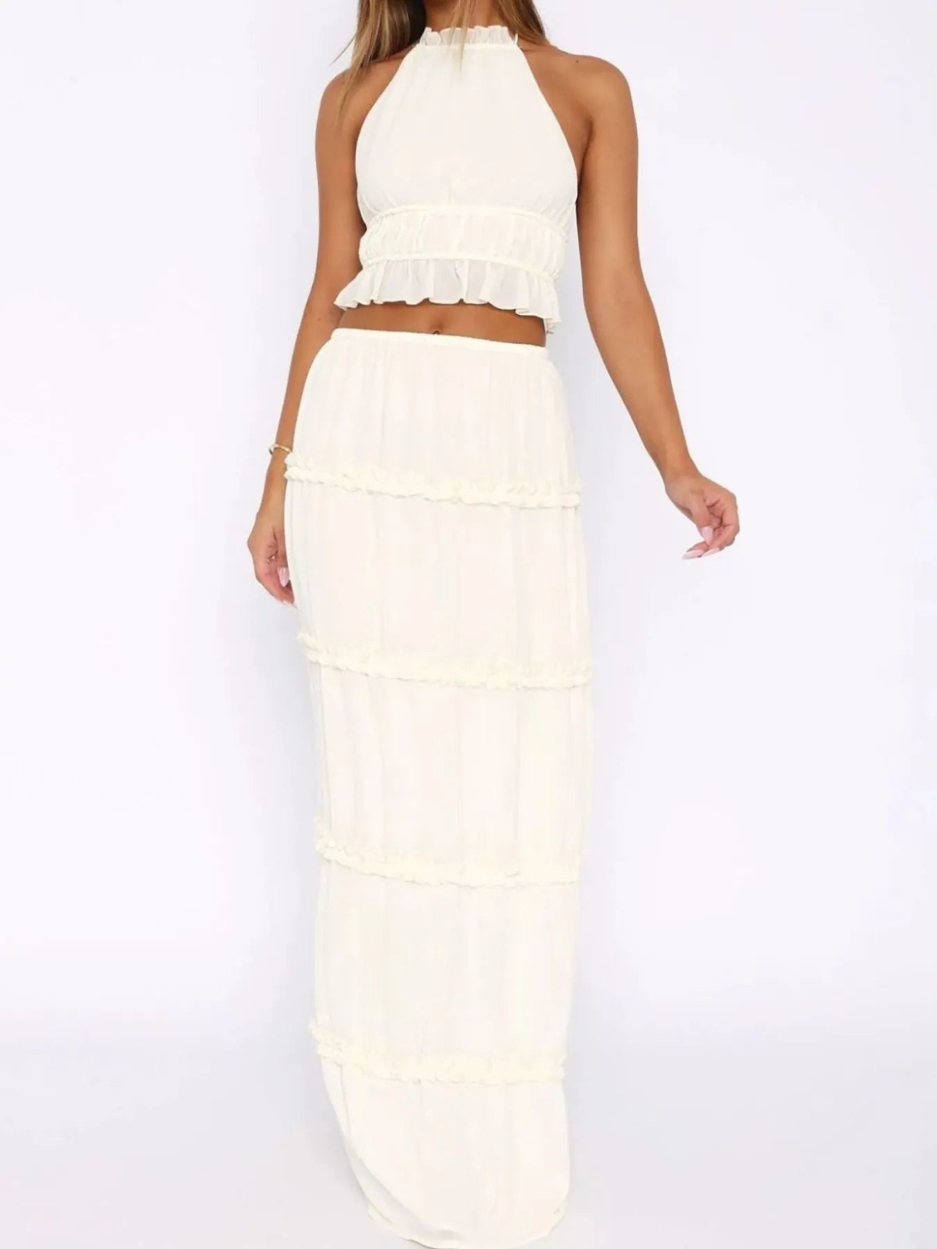 Women's Two Piece Maxi Set. Long flowy maxi skirt with matching halter- top Absolutely Stunning.  a beautiful ensemble