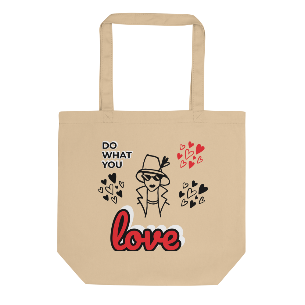 Certified Organic Love Script Tote – Beige with Red & Black Accents