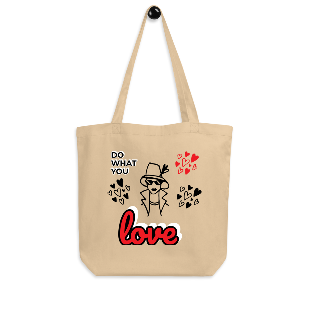 Certified Organic Love Script Tote – Beige with Red & Black Accents