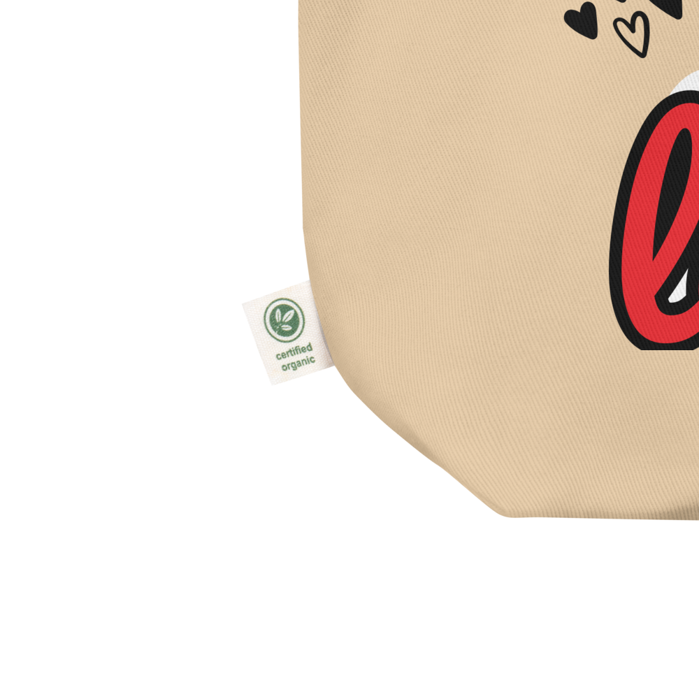 Certified Organic Love Script Tote – Beige with Red & Black Accents