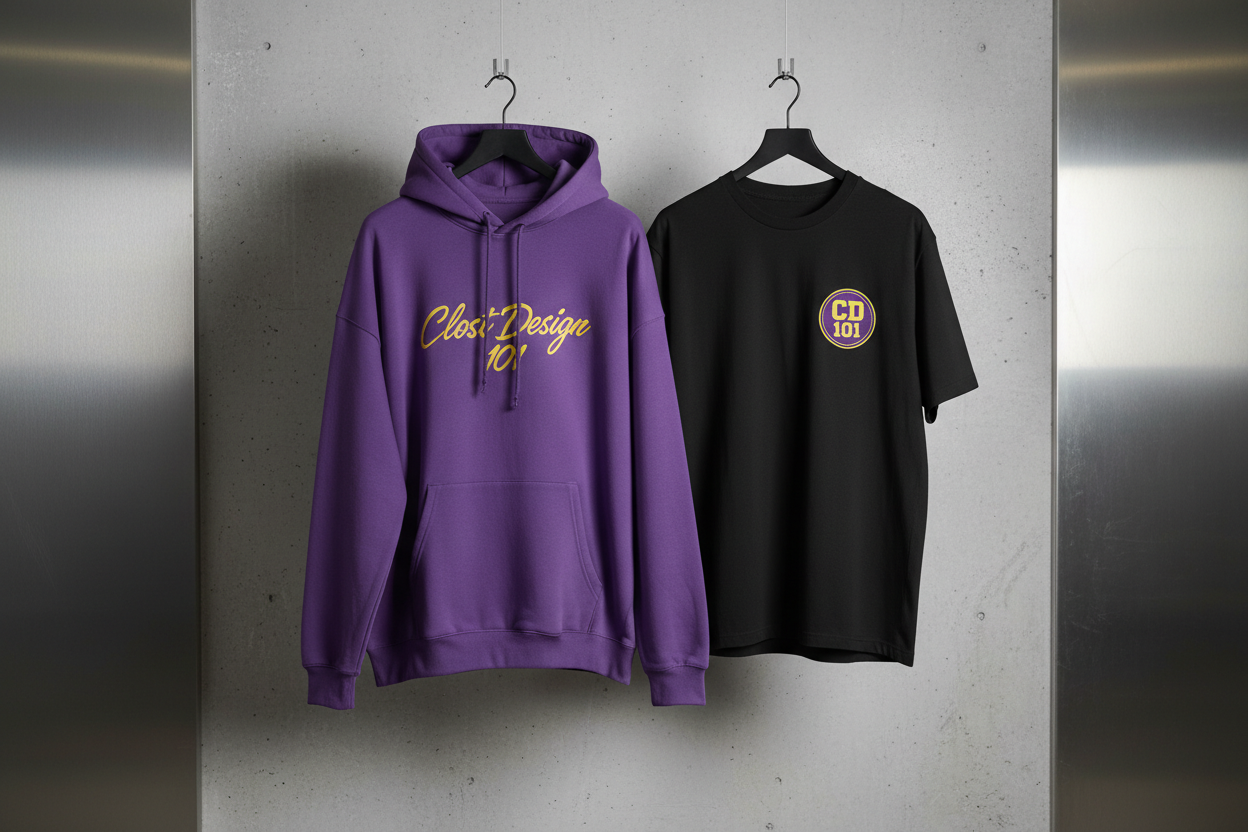 place the shirt and hoodie on hanger as though they are hanging up