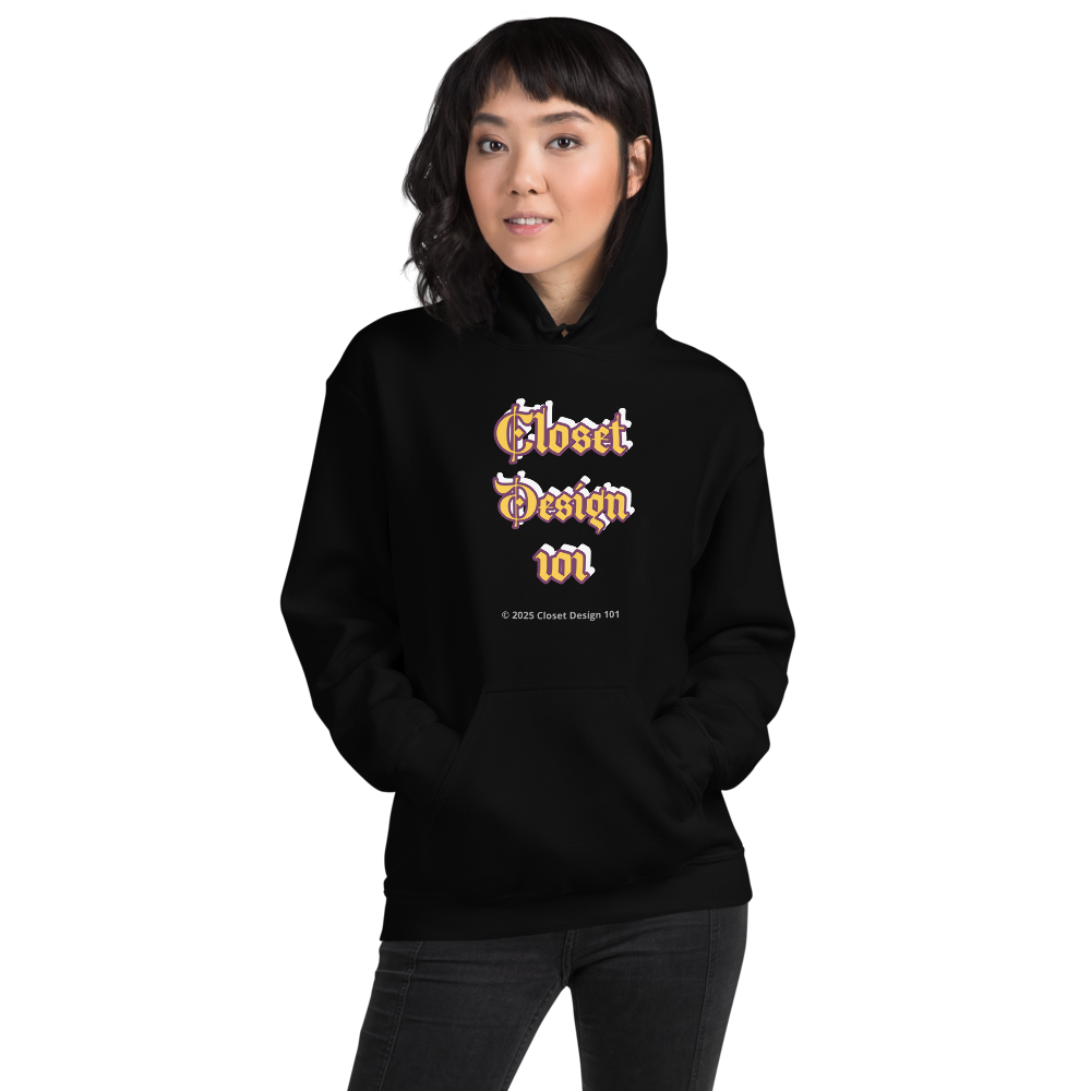 Closet Design 101™ Gothic Logo Hoodie – Unisex Black  Streetwear Essential